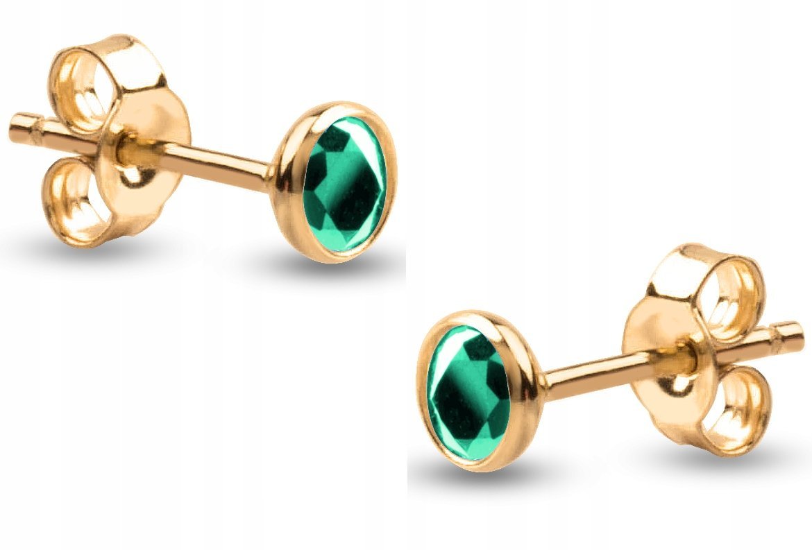 ZŁOTE KOLCZYKI NA SZTYFT SZMARAGDOWE CYRKONIA 333