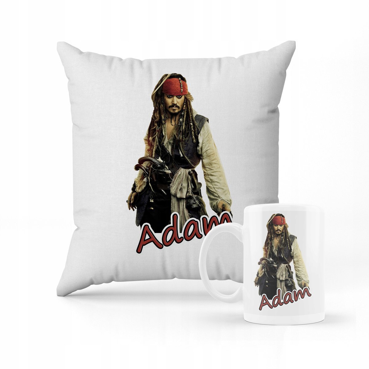 ZESTAW PODUSZKA + KUBEK Prezent Kapitan Jack Sparrow + IMIĘ