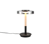 Lampy stojące - Trio CELESTE 554910132 lampa stołowa z chromowanego szkła LED 10W DIM wykończenie czarne z elementem drewnianym - miniaturka - grafika 1