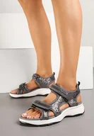 Sandały damskie - Szare Sportowe Sandały z Metalicznym Połyskiem Zapinane na Rzep Tanalia - miniaturka - grafika 1