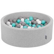 Suche baseny - KiddyMoon basen z piłkami 90 x 30 cm / 200 piłek  7 cm basen z kolorowymi piłkami dla niemowląt, okrągły, jasnoszary: biało-szary-jasnoturkusowy - miniaturka - grafika 1