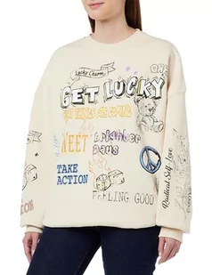 Koton Damska bluza z długim rękawem z okrągłym dekoltem, graffiti, z nadrukiem, oversized, beżowy (057), S - Bluzy damskie - miniaturka - grafika 1
