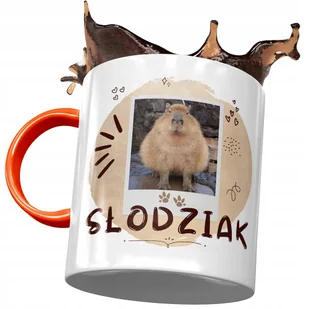 Kubek Pomarańczowy Kapibara na Urodziny Prezent z Nadrukiem ze Zdjęciem + Opakowanie na prezent (wzór 02) - Kubki - miniaturka - grafika 1
