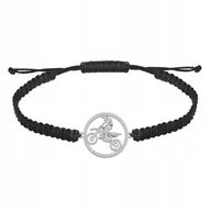 Bransolety męskie - Bransoleta Męska Motocross Srebro 925 Sznurek Prezent GRAWER GRATIS - miniaturka - grafika 1