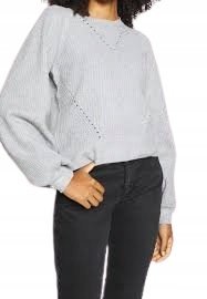 NOISY MAY SZARY SWETER Z AŻUROWYMI WSTAWKAMI I DŁUGIM RĘKAWEM M XQA