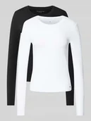 Bielizna nocna - Bluzka z długim rękawem o kroju regular fit z mieszanki bawełny w zestawie 2 szt. - miniaturka - grafika 1