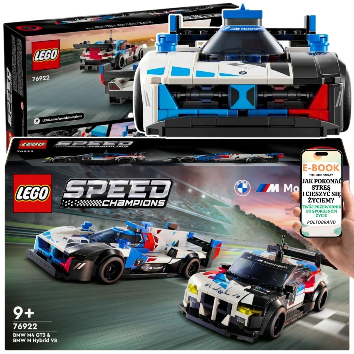 ZESTAW LEGO BMW • M4 GT3 + M Hybrid V8 • LEGO AUTA SAMOCHODY 76922 SUPER PREZENT DLA DZIECKA + EBOOK-1