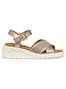 Geox Sandały "Meliconia" w kolorze złotym na koturnie - Sandały damskie - miniaturka - grafika 1