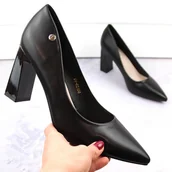 Czółenka - Czółenka damskie na ozdobnym słupku czarne Vinceza 62106 - miniaturka - grafika 1