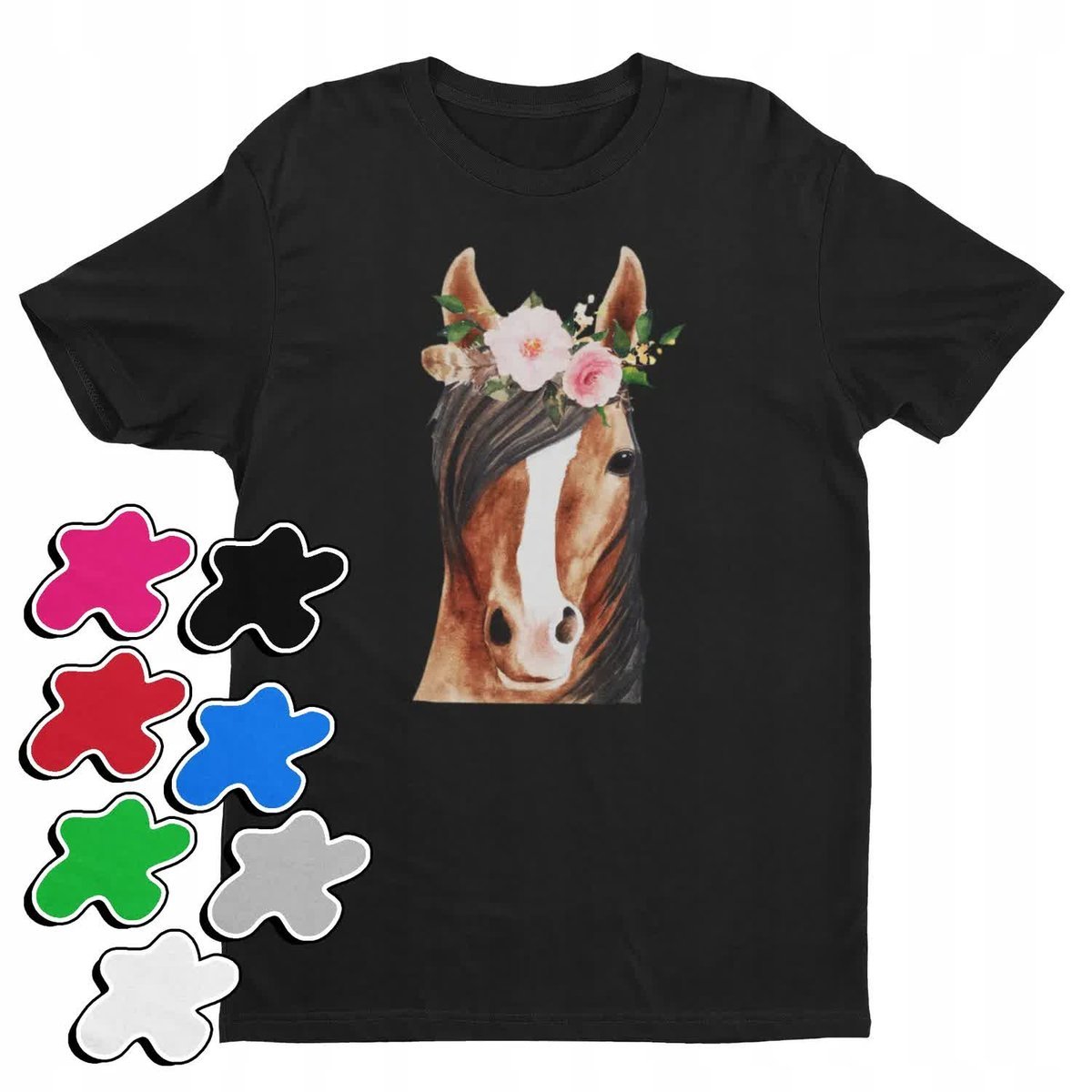 Koszulka T-Shirt Dziecięca Z Nadrukiem Koń Konie Dla Dziewczynki -M 134-140