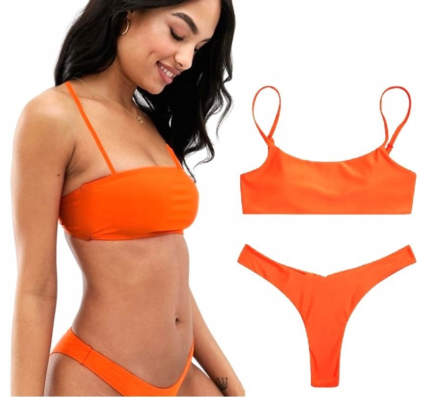 NEONOWY POMARAŃCZOWY DAMSKI STRÓJ KĄPIELOWY DWUCZĘŚCIOWY BIKINI