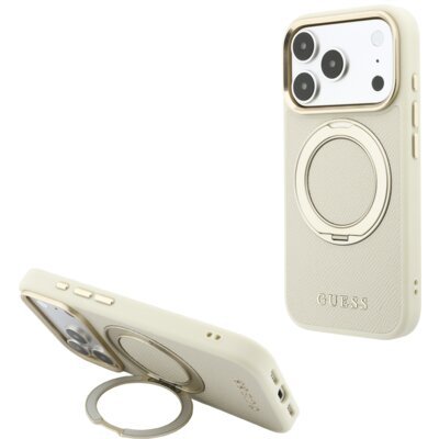Etui GUESS Ring Stand 360 Grained Classic MagSafe do Apple iPhone 17 Pro Max/18 Pro Max Beżowy