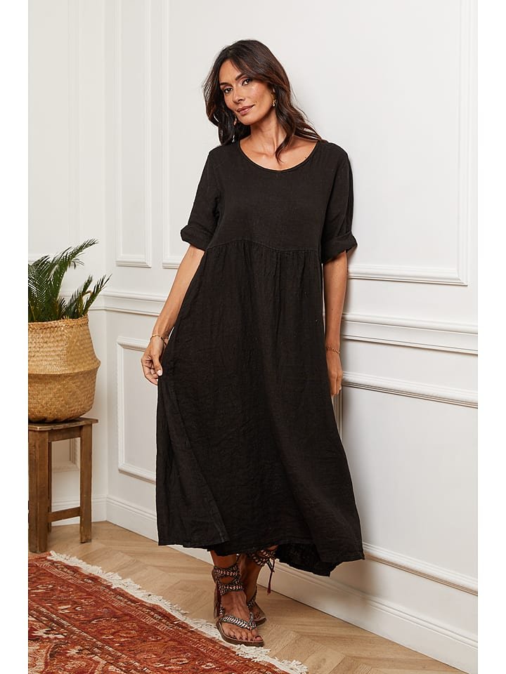 La Compagnie Du Lin Lniana sukienka w kolorze czarnym