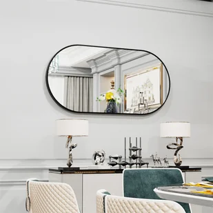 WISFOR Lustro z czarną metalową ramą, nowoczesne owalne i okrągłe lustro ścienne lustro łazienkowe lustro dekoracyjne, wiszące, 100×50 cm - Lustra - miniaturka - grafika 1