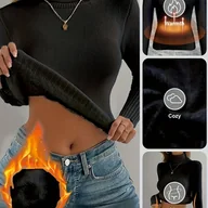 Swetry damskie - TEMU Damski zimowy top z wysokim kołnierzem do warstwowania – jednokolorowa bielizna na cały sezon pod sukienki, bluzki i kurtki – elegancki, - miniaturka - grafika 1