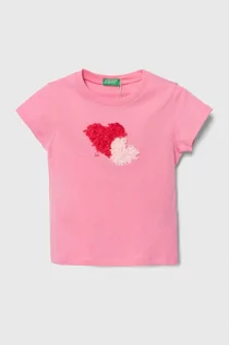 Koszulki dla dziewczynek - United Colors of Benetton t-shirt bawełniany dziecięcy kolor różowy - grafika 1