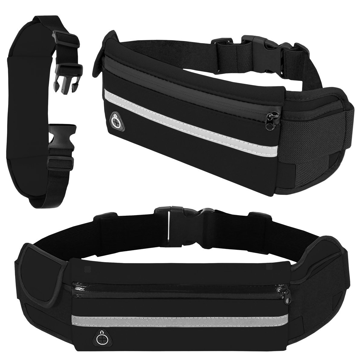 Etui sportowe na pas nerka na telefon do biegania (Czarny)