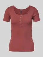 Koszulki i topy damskie - T-shirt o kroju slim fit z mieszanki bawełny z krótką listwą z zatrzaskami model ‘KITTE’ - miniaturka - grafika 1