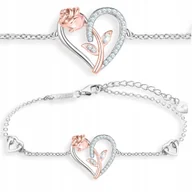 Bransoletki - Bransoletka Srebrna Serce z Cyrkoniami Kwiat Róża Kryształki SREBRO 925 - miniaturka - grafika 1