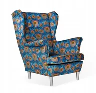 Fotele - Fotel Uszak motyw pawiego oka, mieniący niebieski - miniaturka - grafika 1