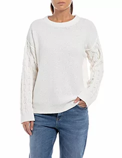 Swetry damskie - Replay Damski sweter DK2413, 001 biały, rozmiar XXS, 001 White, XXS - grafika 1