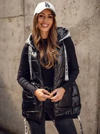 Kamizelki damskie - Czarna długa pikowana kamizelka damska z kapturem Denley 16M9115A - miniaturka - grafika 1