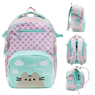 Plecaki szkolne i tornistry - Plecak szkolny, Pusheen, dwukomorowy, romby, różowo - miętowy kot - miniaturka - grafika 1