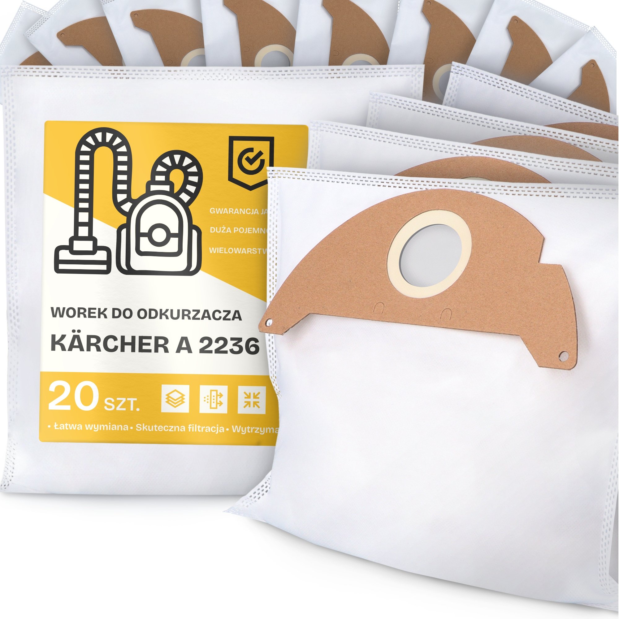 20x Worek do Odkurzacza Kärcher A 2236 Syntetyczny Tekstylny Mocny Worki