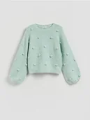 Swetry damskie - Reserved - Sweter z ozdobnymi aplikacjami - jasnoturkusowy - miniaturka - grafika 1