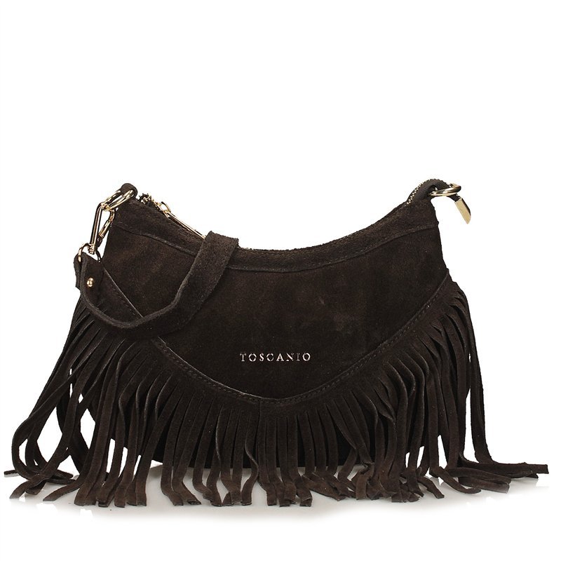 Skórzana torebka z ozdobnymi frędzlami Toscanio G105