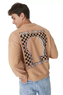 Trendyol Męska bluza oversize z okrągłym dekoltem i sloganem, BEŻOWY, L - Bluzy męskie - miniaturka - grafika 1