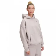 Bluzy damskie - Damska bluza dresowa nierozpinana z kapturem Under Armour UA Icon Hwt Flc Os Hdy - beżowa - miniaturka - grafika 1