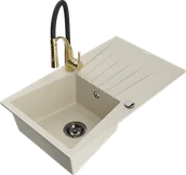 Zlewozmywaki z baterią - Mexen Cesar zlewozmywak granitowy 1-komorowy z ociekaczem i baterią kuchenną Aster, beżowy - 6514-69-73450-57-B - miniaturka - grafika 1