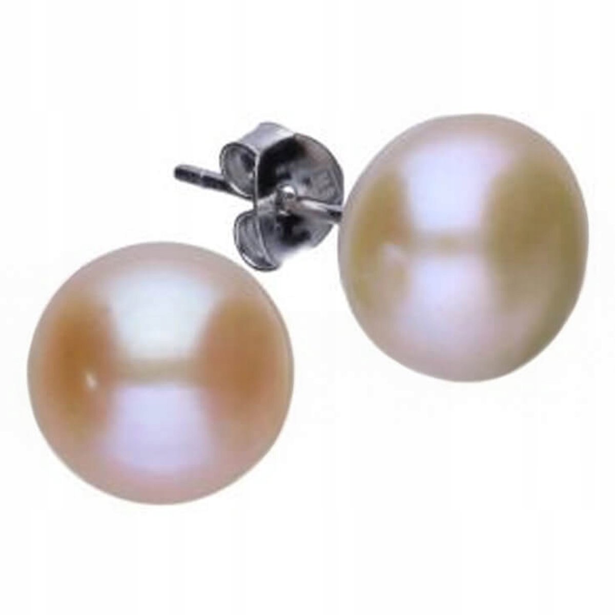 Srebrne kolczyki 925 z perłą w łososiowym kolorze na sztyfcie na prezent s