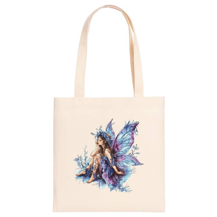 Bawełniana torba z nadrukiem haftu - Fioletowa wróżka