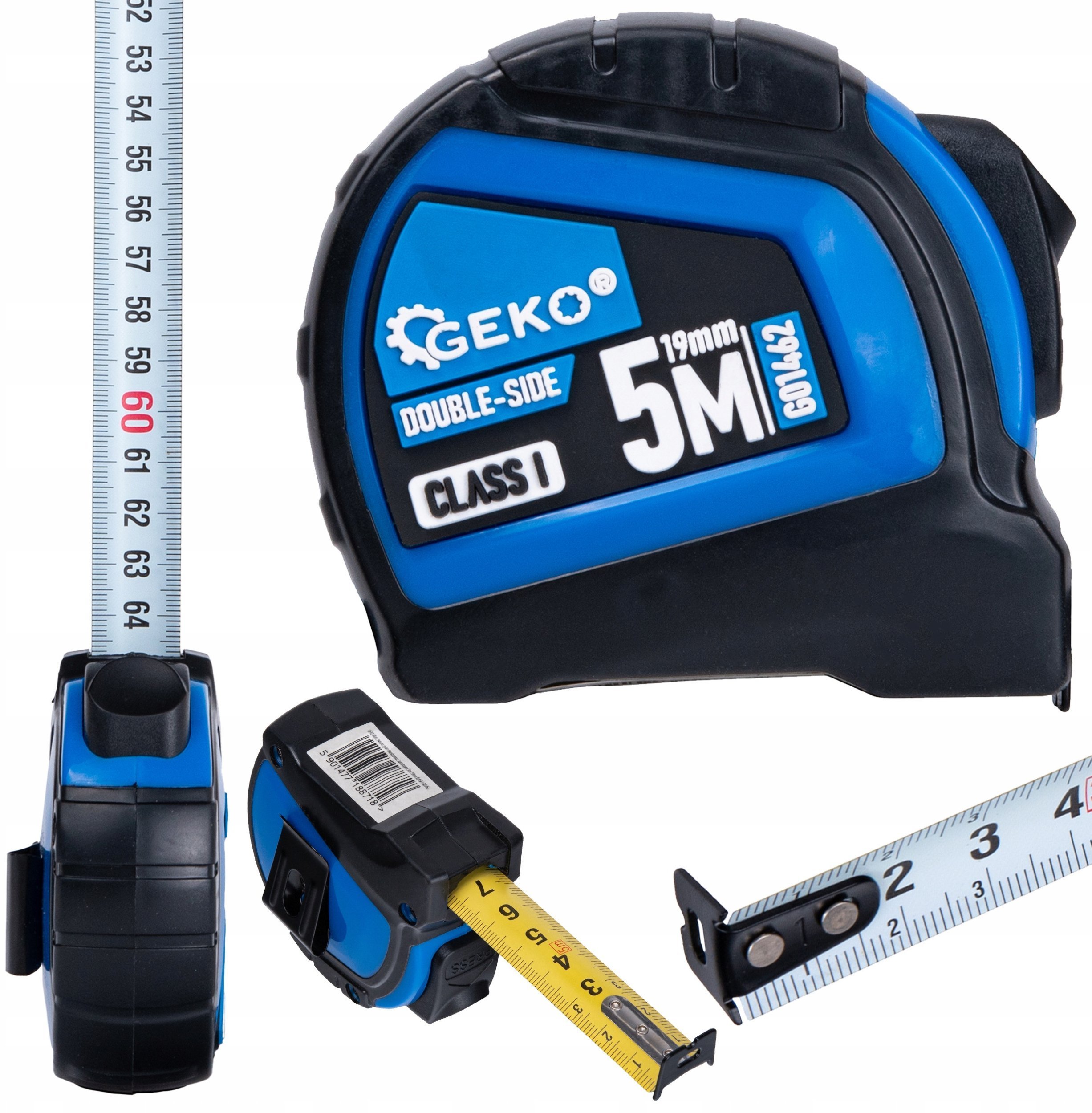 GEKO Miara zwijana nylon dwustronna z autostopem 5m/19mm KLASA I – kartonik wystawowy 12/120