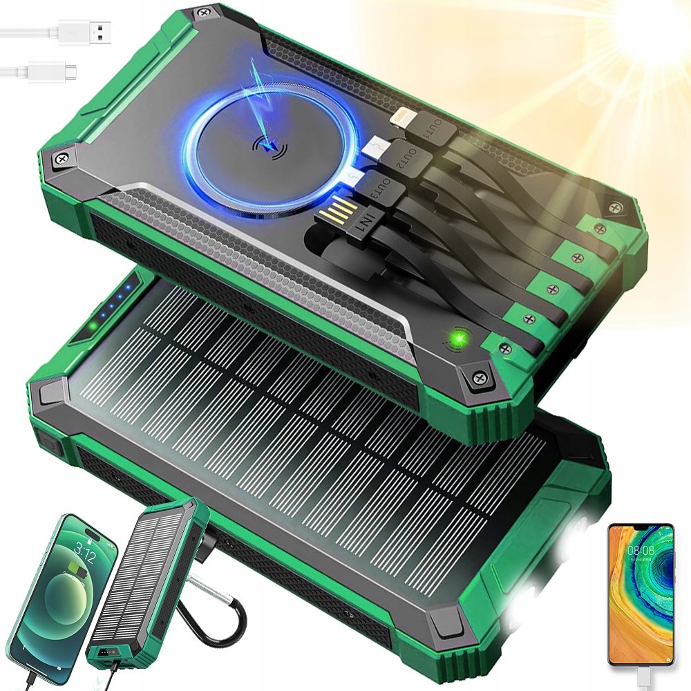 Powerbank Solar 26800mAh 15W Ład Bezprzewodowe Indukcja Latarka 6xUSB Usb-c