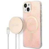 Etui i futerały do telefonów - Guess Zestaw GUBPP14SH4EACSP Case+ Charger iPhone 14 6,1" różowy/pink hard case 4G Print MagSafe - miniaturka - grafika 1