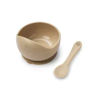 Sztućce dla dzieci - Elodie Details - zestaw do karmienia - miseczka i łyżeczka - Pure Khaki - miniaturka - grafika 1