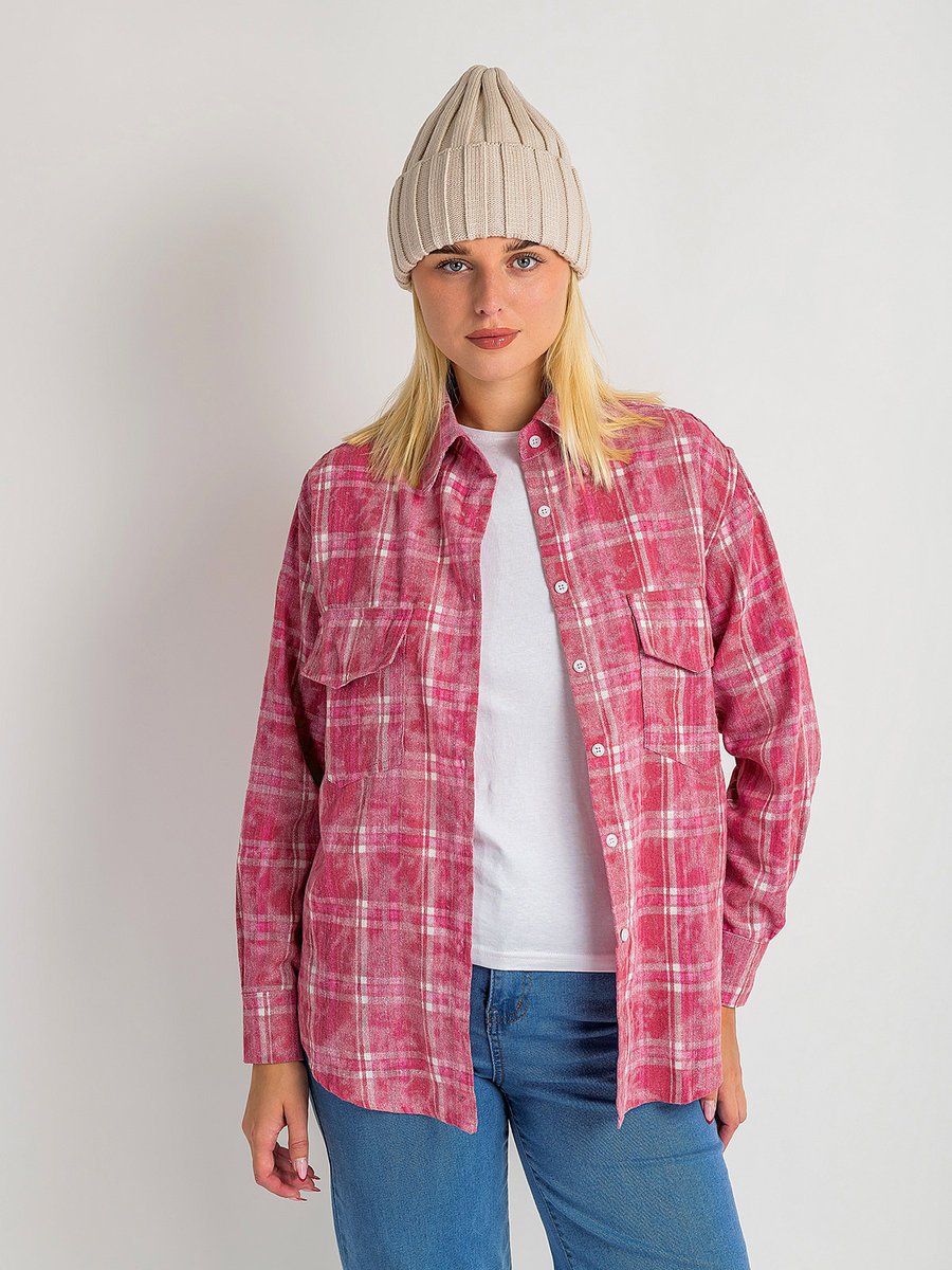 Koszula w kratkę różowy L