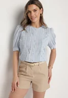 Koszule damskie - Jasnoniebieska Wiskozowa Koszula Ozdobiona Haftem Lirevara - miniaturka - grafika 1