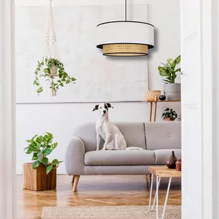 Żyrandol Boho, rattan, tkanina, beżowa/biała - Lampy sufitowe - miniaturka - grafika 2
