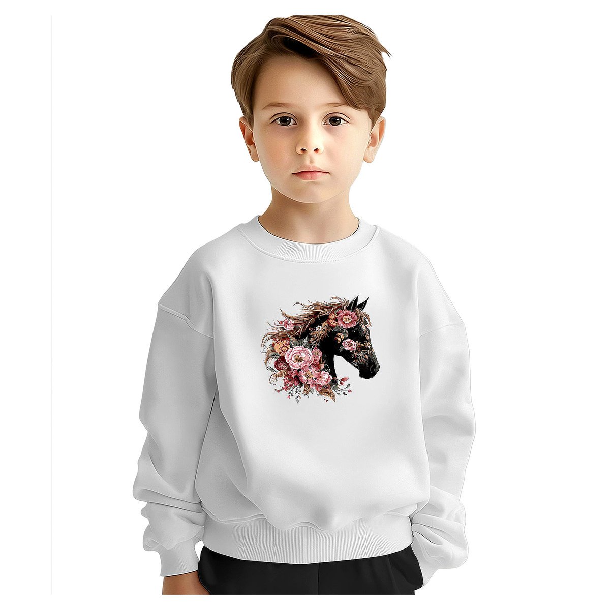 BLUZA DZIECIĘCA KOŃ KWIATY 134-140 DLA CHŁOPCA DZIEWCZYNKI