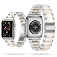 Akcesoria do smartwatchy - Perłowa hybrydowa bransoleta z żywicy i stali nierdzewnej Apple Watch 38 / 40 / 41 MM srebrna - miniaturka - grafika 1