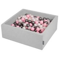 Suche baseny - KiddyMoon, suchy basen kwadratowy z piłeczkami 7cm jasnoszary: perła-pudrowy róż-srebrny 90x30cm/200piłek - miniaturka - grafika 1