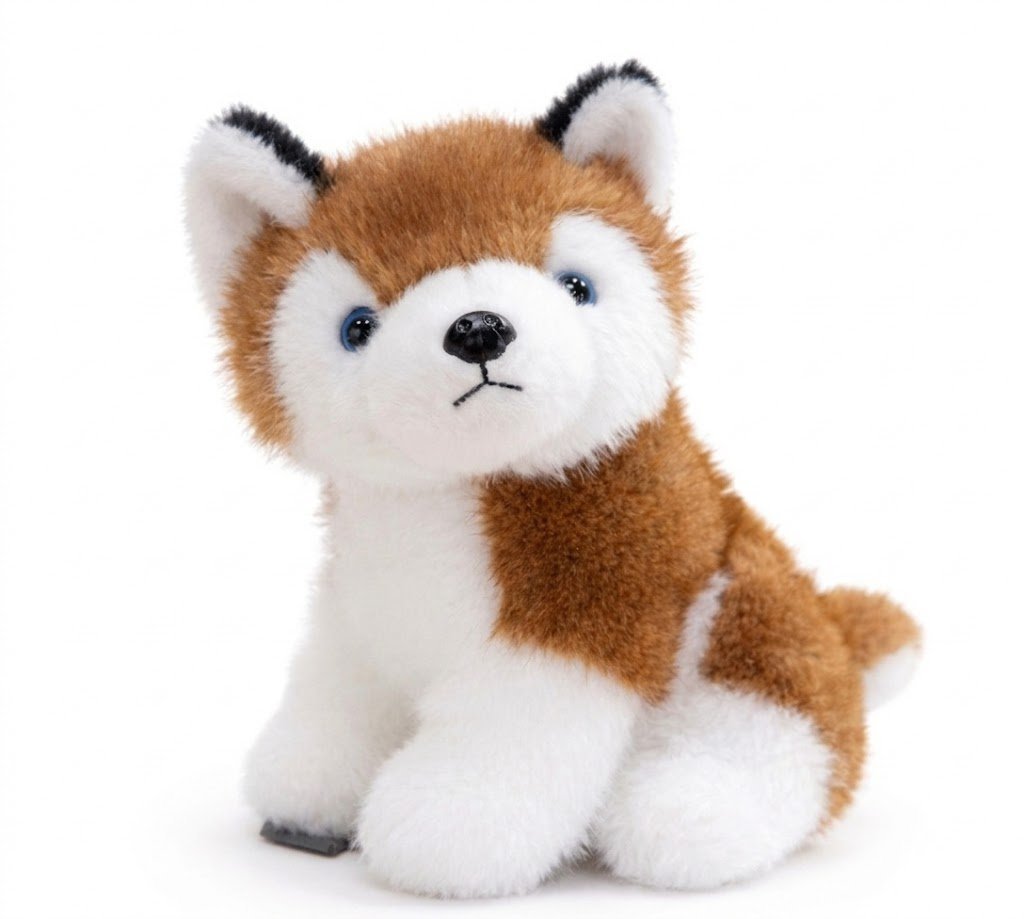 Maskotka Pluszowy Pies Akita Inu Rudy Niebieskie Oczy Miękki