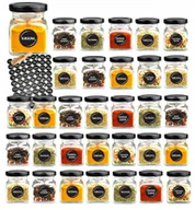 Pojemniki kuchenne - Słoiki na przyprawy 120 ml x32 szt z czarną zakrętką 90 etykiet czerpak - miniaturka - grafika 1