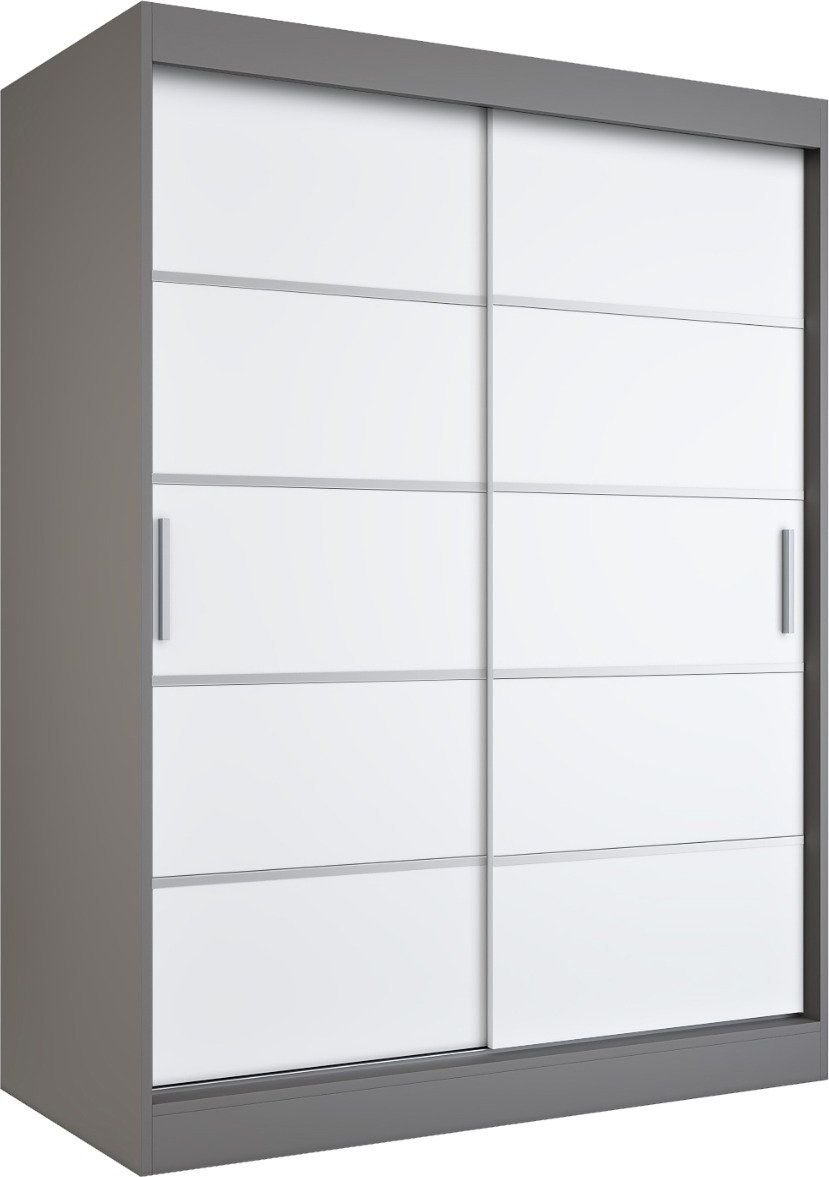 MKPOL Szafa przesuwna MODUO COMFORT 150 antracyt/biała mat z listwami