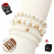 Bransoletki - Bransoletka Damska Perłowa PERŁY Diamentowana ZESTAW 4 sztuki Szkatułka - miniaturka - grafika 1