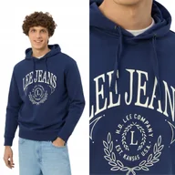 Bluzy męskie - Lee HOODIE Medieval Blue GRANATOWA BLUZA Z KAPTUREM NADRUK LOGO REGULAR XL - miniaturka - grafika 1